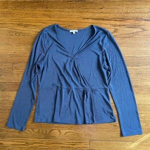 Skies are Blue Faux Wrap Blue Long Sleeve Top